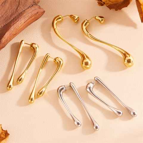 Edelstahl Wassertropfen Lange Ohrringe Für Damen Moderne Stromlinienförmige 18K Vergoldete Minimalistische Ohrhänger Schmuck