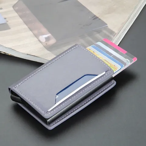 Porta Carte Automatico Portafoglio Pelle PU Alluminio Blocco RFID Sottile Minimalista Custodia Antifurto Per Uomo Business