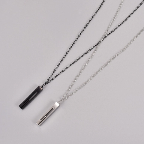 Geometric Hollow Bar Pendant Necklace 316L Stainless Steel Minimalist Industrial Style Hip Hop Jewelry For Men Women