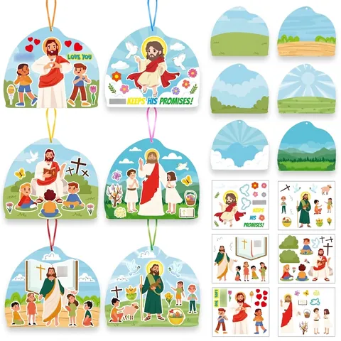 Set de Pegatinas de Escena de Dibujos Animados de Pascua DIY Kit de Manualidades de Historia de Resurrección Suministros de Decoración de Fiesta