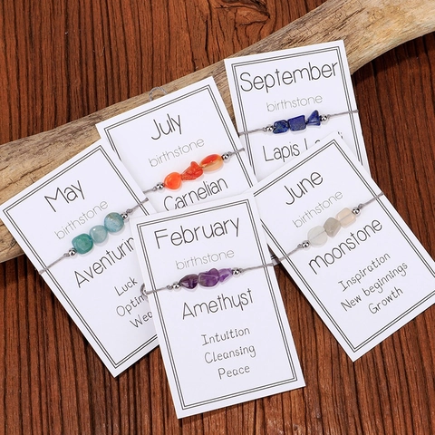 Natural Stone Chip Birthstone Bracelet Adjustable Handmade Braided Rope Healing Gemstone Gift For Women Jewelry