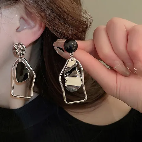 Geometric Asymmetrical Irregular Drop Earrings Copper With 925 Sterling Silver Earring Post For Women Modern Chic Style