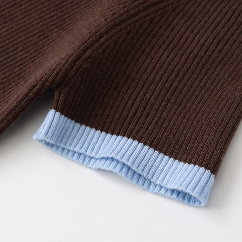 Women Knit Cardigan Short Sleeve Ribbed Contrast Ruffle Trim Button Down Retro French Sweet Top Coffee