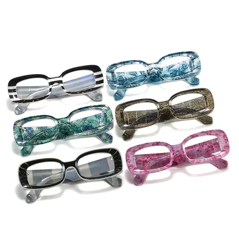 Fashion Rectangle Sunglasses UV400 Protection Durable Frame 3D Painted Pattern Retro Y2K Style For Men And Women