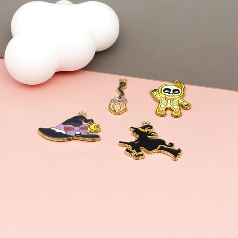 Halloween Charms Alloy Enamel Witch Hat Broom Skull For DIY Jewelry Making Pendants Accessories Cartoon Cute
