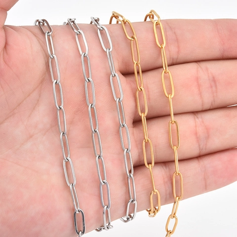 Paperclip Link Chain 18k Gold Plated Stainless Steel For DIY Jewelry Making Necklace Bracelet Findings Bulk