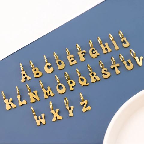 Stainless Steel Gold Plated Alphabet Pendants A-Z Letter Charms For DIY Necklace Jewelry Making Minimalist Tiny Polished
