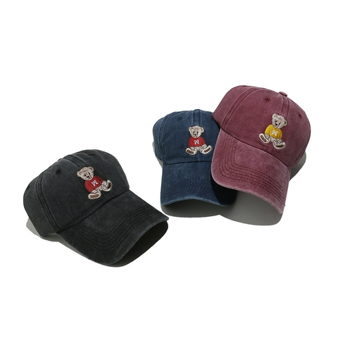 Washed Cotton Baseballkappe Vintage Teddybär Stickerei Verstellbarer Lässiger Sonnenhut Für Damen