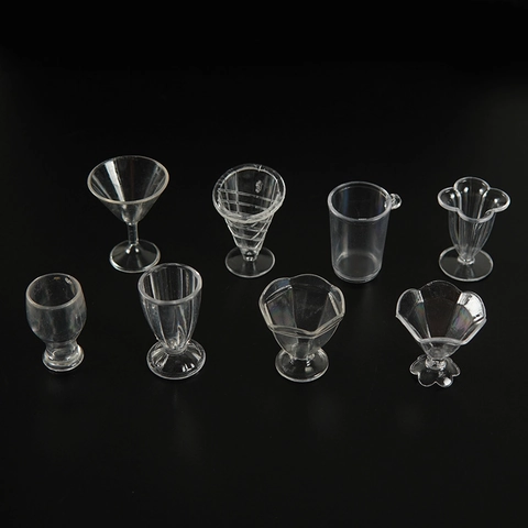 Miniature Transparent Plastic Cups Dollhouse Kitchen DIY Simulation Food Play Realistic Tiny Glassware Tableware Assorted