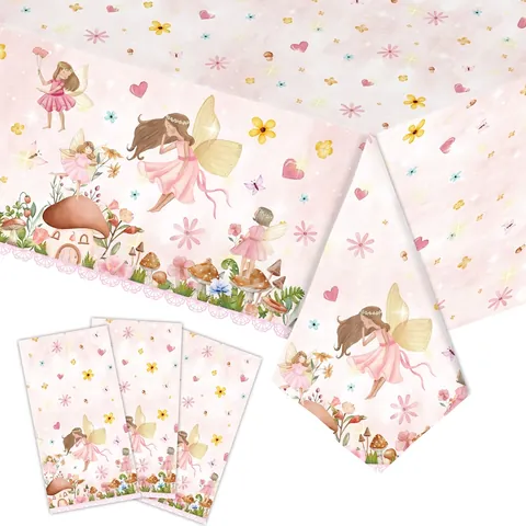 Stoviglie Per Feste Compleanno Fata Dei Fiori Rosa Tovaglia Fungo Farfalla Monouso Plastica Carta Per Ragazze Bambine