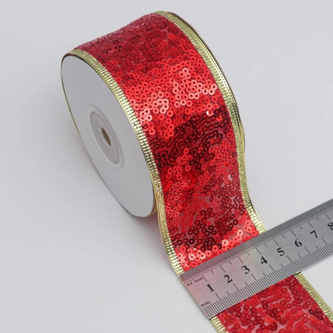 Christmas Sequin Ribbon Double Layer Wired Mesh Glitter For Christmas Tree Decoration Gift Wrapping Craft Party Decor
