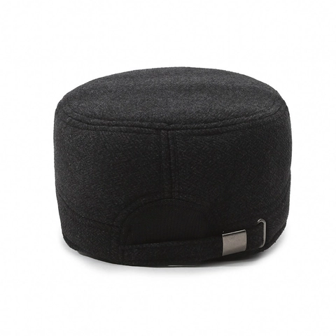 Heren Winter Cadet Cap Wolmix Platte Militaire Hoed Met Oorbescherming Warm Winddicht Buiten Casual Verstelbare Metalen Gesp