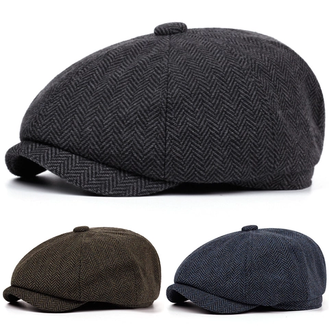 Casquette Gavroche Rétro Homme Motif Chevrons Style Britannique Casquette Plate Vintage Coton Mélangé