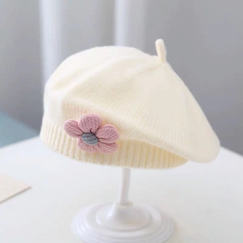 Baby Meisjes Gebreide Wollen Baret Met Bloem Decoratie Schattige Schildersmuts Herfst Winter Warm Voor Peuters