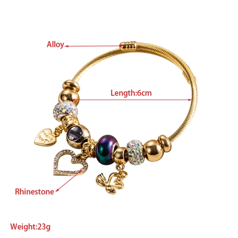 Beaded Bangle Bracelet Alloy Stainless Steel With Heart Tree Of Life Gemini Charms Adjustable Fashion Jewelry For Women