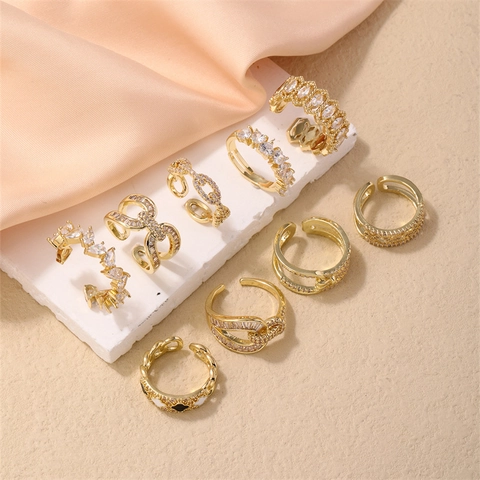 Adjustable Open Ring Copper Gold Plated Zirconia Inlaid Fashion Light Luxury Elegant Shiny Statement Jewelry For Women