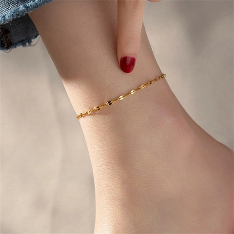 Minimalistisch Roestvrij Stalen Pailletten Enkelbandje Voor Dames Fijne Lip Ketting Geometrisch Verstelbaar Strand Voetsieraden Goud Zilver
