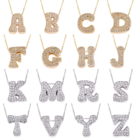 Bubble Initial Letter Pendant Necklace Micro Pave Zircon Copper Hip Hop Jewelry For Men And Women