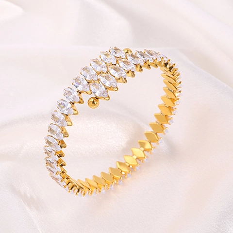 Bracciale In Acciaio Inossidabile Con Zircone Taglio Marquise Per Donna Dorato Colorato Moda Lusso Gioielli Mano