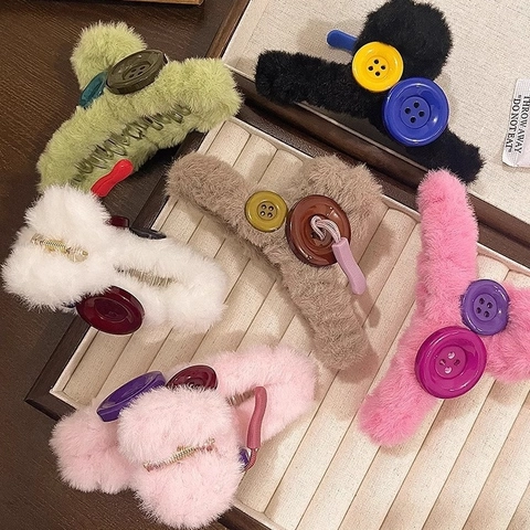 Plüsch Haarklammer Mit Knöpfen Große Haarklemme Warm Winter Vintage Haarschmuck Für Damen