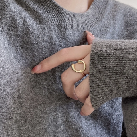 Minimalist 925 Sterling Silver Ring Irregular U Shape Open Adjustable For Women Liquid Metal Style High Polish