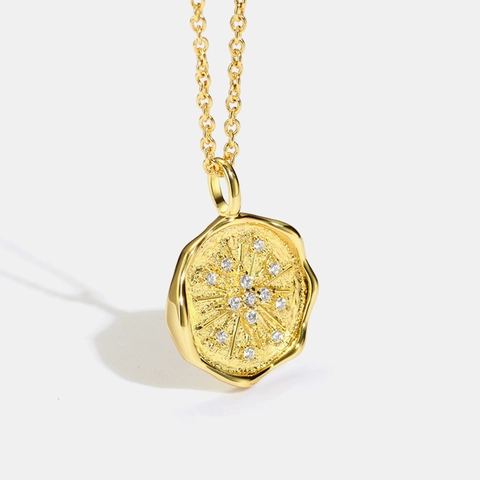 Vintage 14K Vergoldete Kupfer Stern Anhänger Halskette Für Damen Minimalistische Geometrische Münze Halskette Strass Sternschliff Schmuck