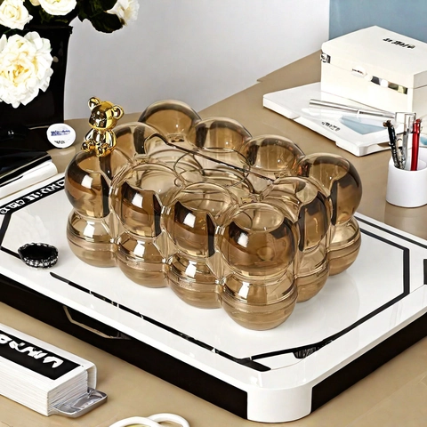 Supporto Per Scatola Di Fazzoletti Design A Bolle Plastica PET Trasparente Portatovaglioli Con Molla E Decoro Orsetto