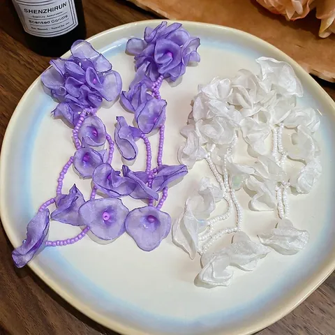 Lange Kwastjes Oorbellen Met Chiffon Bloemen En 925 Sterling Zilveren Oorsteker Kralen Boho Strand Vakantie Dames
