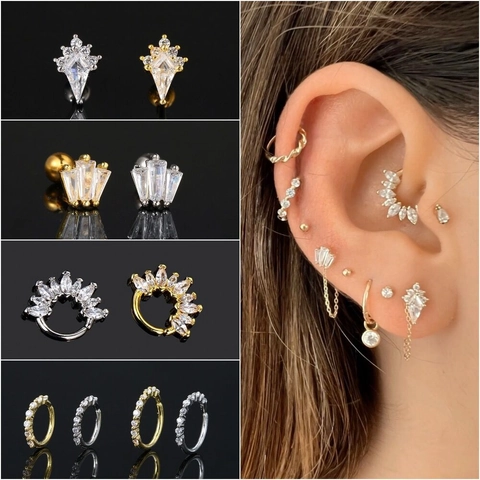 Piercing Oreille Cartilage Clou Cuivre Zirconium Cubique Helix Tragus Dos À Vis Bijoux Pour Femmes