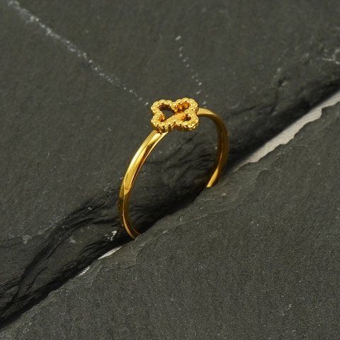 Four-Leaf Clover Ring 18K Gold Plated Stainless Steel Adjustable Open Band Beaded Edge Jewelry For Women