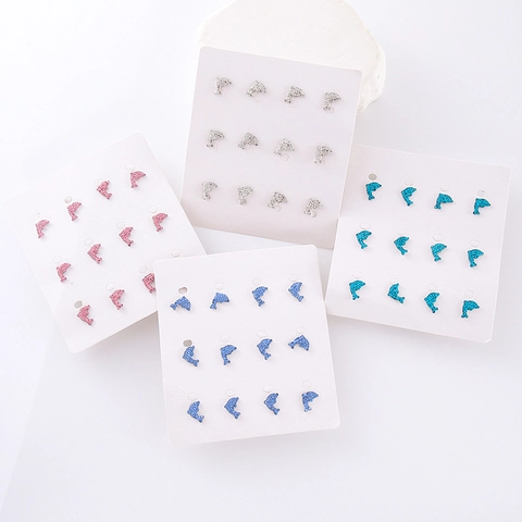 Dolphin Stud Earrings 304 Stainless Steel Rhinestone Glitter Exquisite Small Animal Jewelry For Women Girls Fresh Sweet