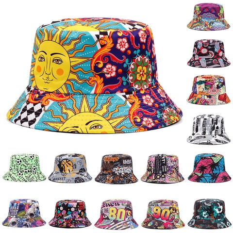 Cappello a Secchiello Graffiti di Strada Unisex in Acrilico Estivo all'aperto Protezione Solare Retrò Anni '80 '90