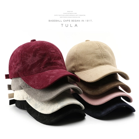 Retro Solid Color Corduroy Baseball Cap Adjustable Curved Brim Outdoor Sun Protection Travel Hat Unisex