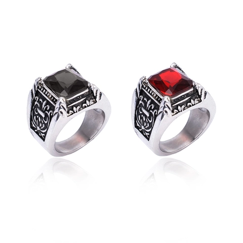Vintage Palace High Grade Titanium Steel Ring Red Square Rhinestone Alternative 316L Casting Noble Fashion Jewelry For Men