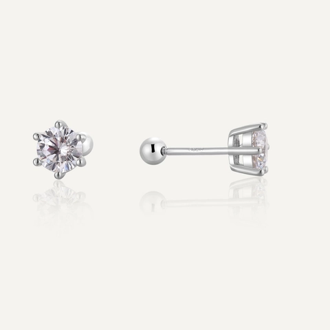 Orecchini A Lobo In Argento Sterling 925 Zirconia Cubica Rotonda Sei Griffe Chiusura A Vite Gioielli Per Donne