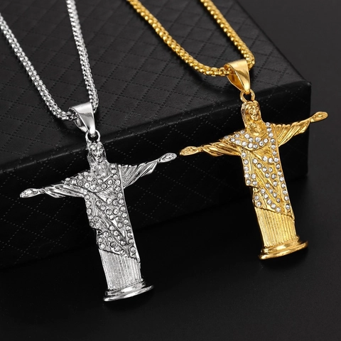Jezus Christus Standbeeld Hanger Ketting Legering Strass Religieuze Christelijke Sieraden Vintage Voor Heren Dames