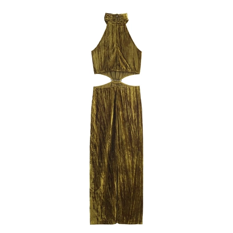 Samt Maxikleid Neckholder Taille Ausschnitt Strass Dekoration Ärmellos Abendgesellschaft Schlanke Passform Damen