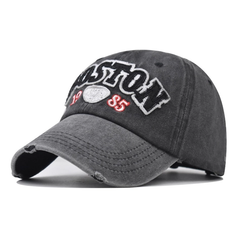Cappello Da Baseball In Cotone Lavato Vintage Con Ricamo Boston E Bordi Sfilacciati Berretto Da Sole Retro Regolabile