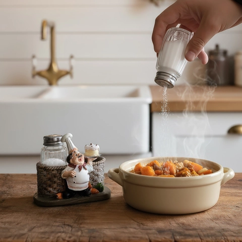 Chef Figurine Salt And Pepper Shaker Set Resin Decorative Base With Glass Ceramic Bottles Kitchen Dining Table Decor