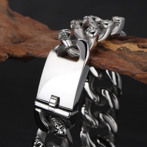 Bracciale Da Uomo In Acciaio Inossidabile Punk Teschio Catena Biker Gotico Rock Gioielli Hip Hop