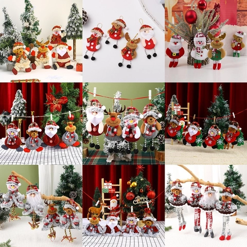 Weihnachten Plüsch Stoff Hängen Ornamente Weihnachtsmann Rentier Schneemann Bär Puppen Für Weihnachtsbaum Dekorationen Party Geschenk