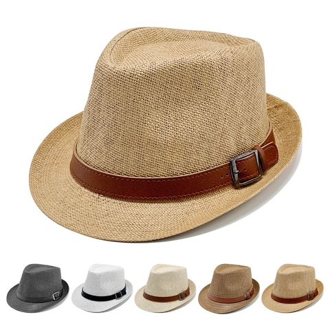 Cappello Fedora Paglia Protezione Solare Traspirante Estate Spiaggia Vacanze Stile Jazz Con Fibbia In Pelle PU