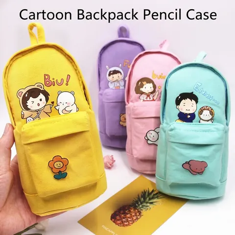 Süße Cartoon Mini Rucksack Form Federmäppchen Leinwand Große Kapazität Schreibwarentasche Mit Griff Für Schüler Schule