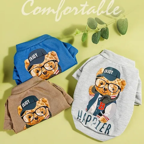 Hunde Sweatshirt Mit Cartoon Bär Atmungsaktiver Polyester Strick Lässiges T-Shirt Für Kleine Und Mittlere Hunde