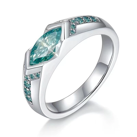 925 Sterlingsilber Seewasserblau Marquise Moissanit Ring Für Damen Herren 1 Karat Blaugrüner Moissanit Verlobungsring Mit GRA-Zertifikat