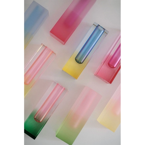 Vaso In Acrilico Sfumato Con Bolle Moderno Stile Nordico Rettangolare Colonna Smerigliato Trasparente Decorazione Scrivania
