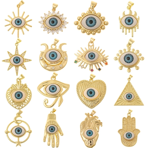 Böser Blick Anhänger Halskette Gold Vergoldetes Kupfer Zirkonia Hamsa Hand Herz Vintage Böhmen Schmuck Für Damen