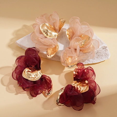 Übertriebene Chiffon Blume Statement Ohrringe Damen Mit Edelstahl Ohrstecker Mode Stoff Floral Schmuck