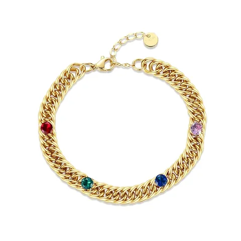 Stainless Steel Bracelet With Colorful Round Zircons Cuban Link Chain For Women Chic Adjustable Jewelry