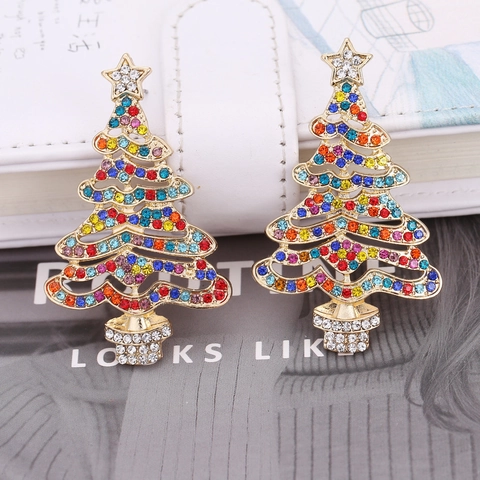 Orecchini Pendenti Albero Di Natale Lega Strass Multicolore Perla Artificial Sintetica Intagliati Gioielli Da Festa Per Donne